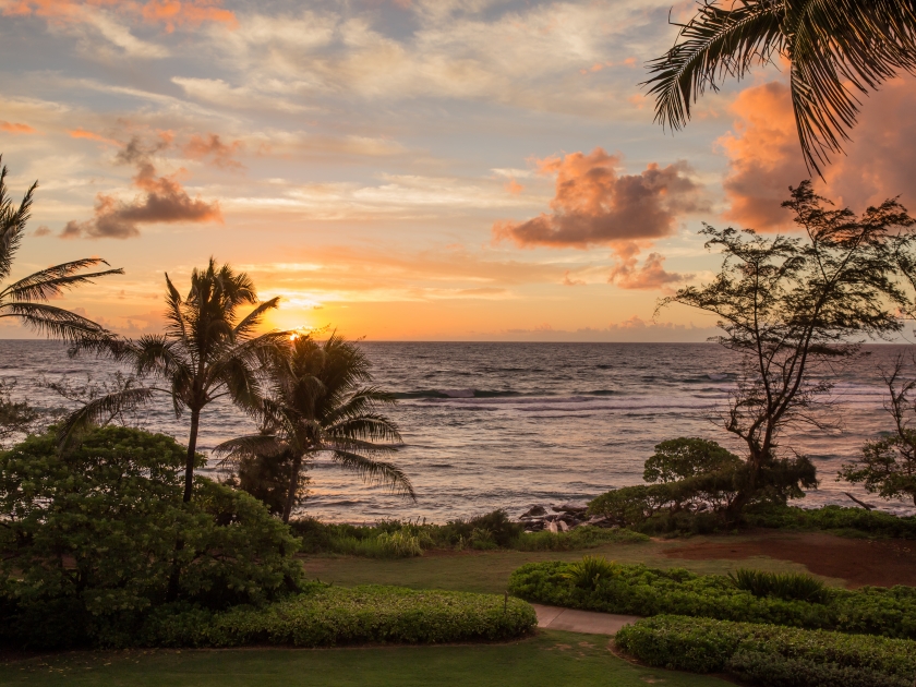 Exotic Tropical Paradise Sunset Sunrise Beach Ocean Waves Kauai Hawaii Kapaa