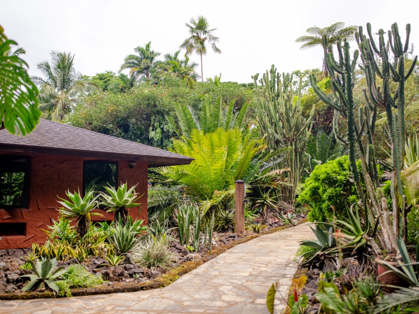 Garden at Kauai's Hindu Monastery, A Hindu monastery-temple complex in Hawaii of the Tamil Saivite tradition, with Indian–style temples on lush, tropical grounds, Wailua, Kauai, Hawaii