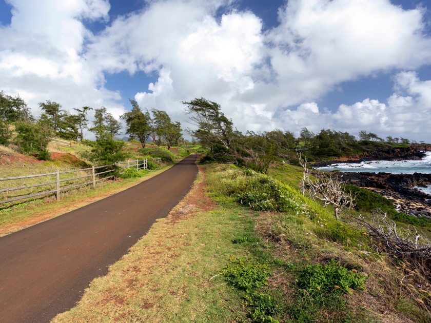 Kapaa Bike Path located on the island of Kauai, Hawaii. Also known as Ke Ala Hele Makalae.