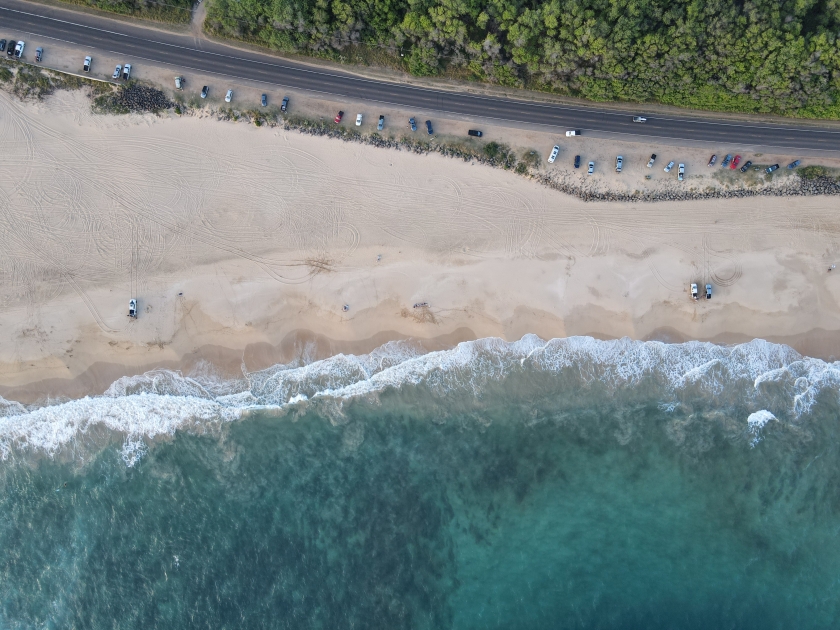 Aerial photo of Kekaha beach on the west side of Kauai