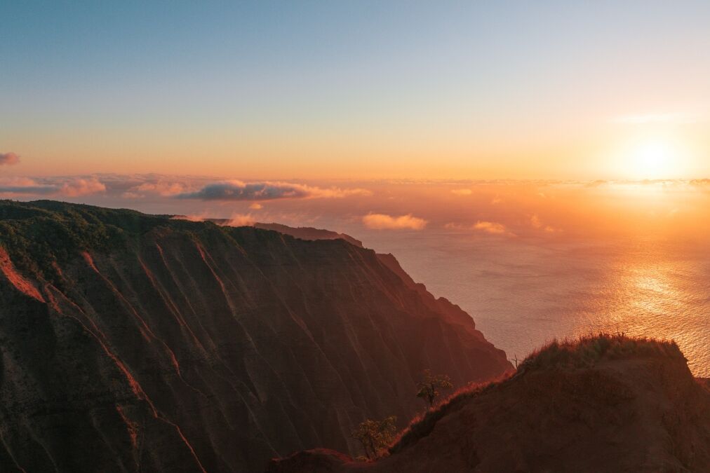 Sunset over the ocean in Kokee State Park on Kauai, HI