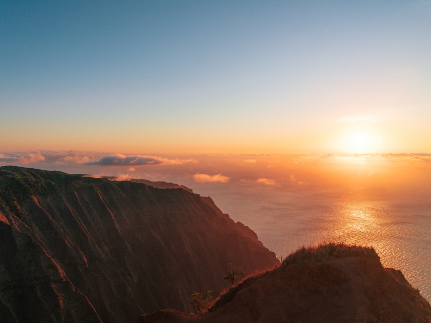 Sunset over the ocean in Kokee State Park on Kauai, HI