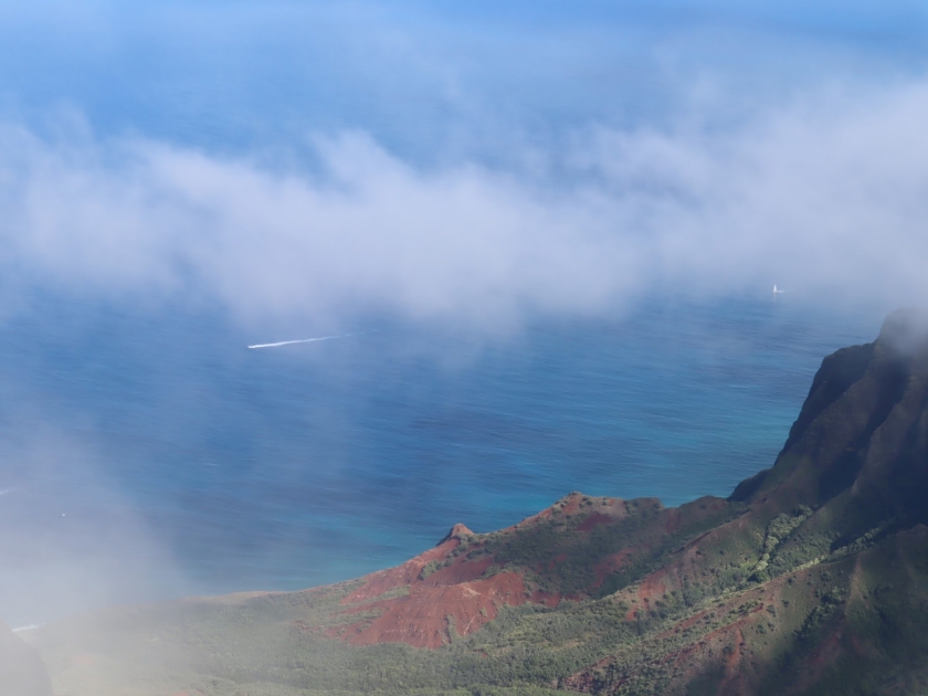 Koke'e State Park mountain ridges on a cloudy foggy day