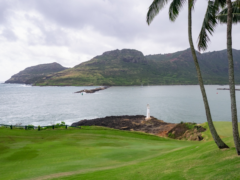 Golf course is located in Lihue at the entrance of Nawiliwili Harbor, Kauai island, Hawaii.