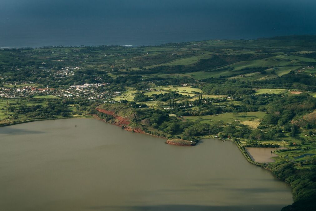 Lihue, Kauai Hawaii , USA - sep 2022 Aerial view of Nawiliwili Bay and Kalpaki Beach. High quality photo