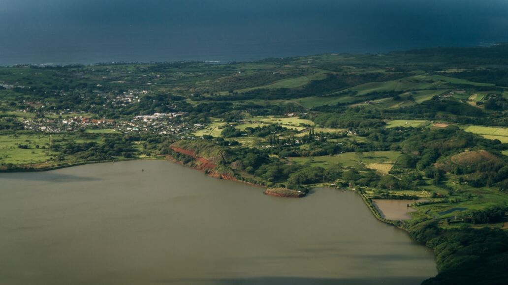 Lihue, Kauai Hawaii , USA - sep 2022 Aerial view of Nawiliwili Bay and Kalpaki Beach. High quality photo