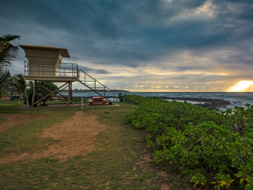 Cloudy sunrise, seen from Lydgate State Park on Kauai, Hawaii