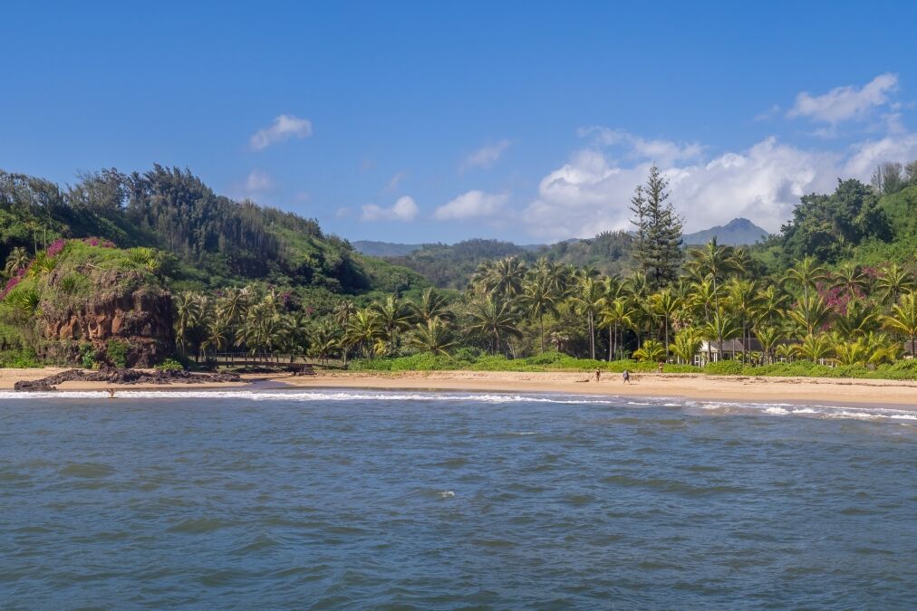 Panoramic view of McBryde Gardens on Kauai. This was the former summer home of the queen of Hawaii.