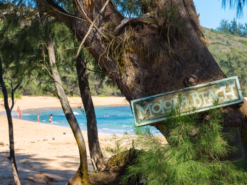 Sign for Moloa'a Beach Kauai, Hawaii. A wonderful holiday destination, an escape from a long cold winter.