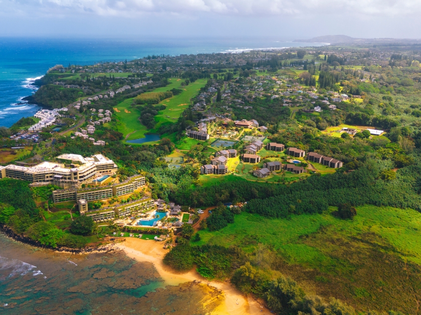 Aerial view of Princeville in Kauai Hawaii USA