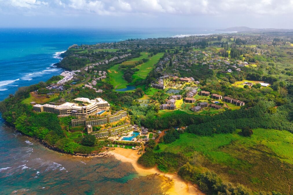 Aerial view of Princeville in Kauai Hawaii USA