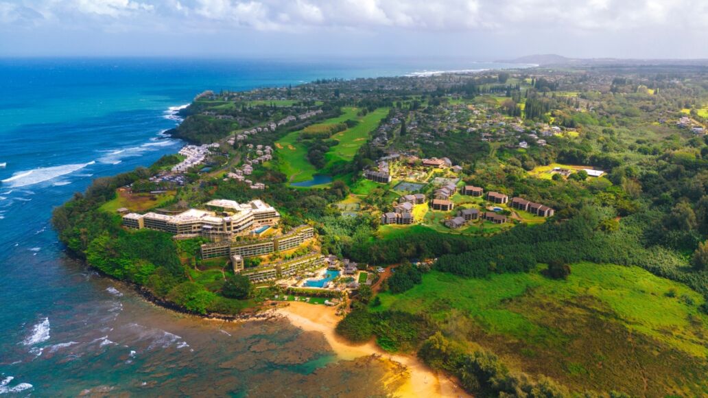 Aerial view of Princeville in Kauai Hawaii USA