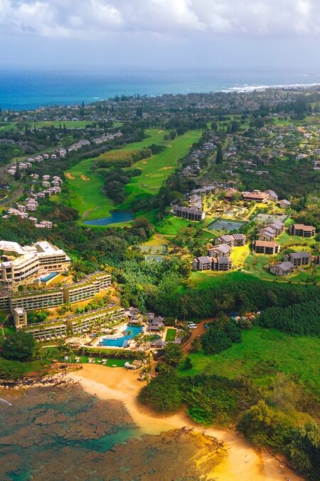 Aerial view of Princeville in Kauai Hawaii USA