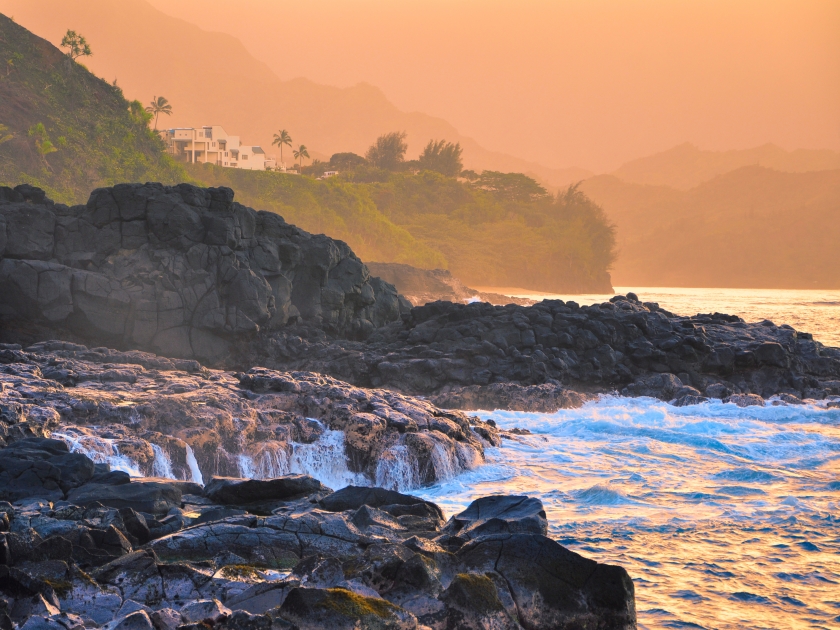 beautiful sunset at the Queen's bath, Kauai Hawaii