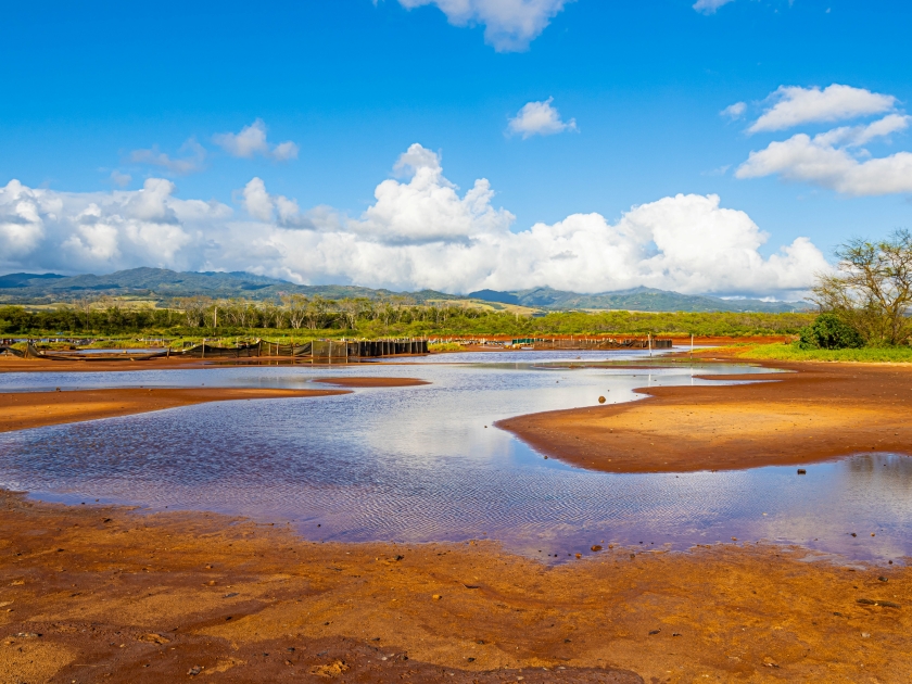 Salt Beds at Salt Pond Beach Park, Hanapepe, Kauai, Hawaii, USA