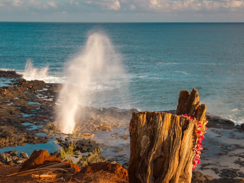 Famous Spouting Horn on the hawaiian island of Kauai, USA on a sunny afternoon