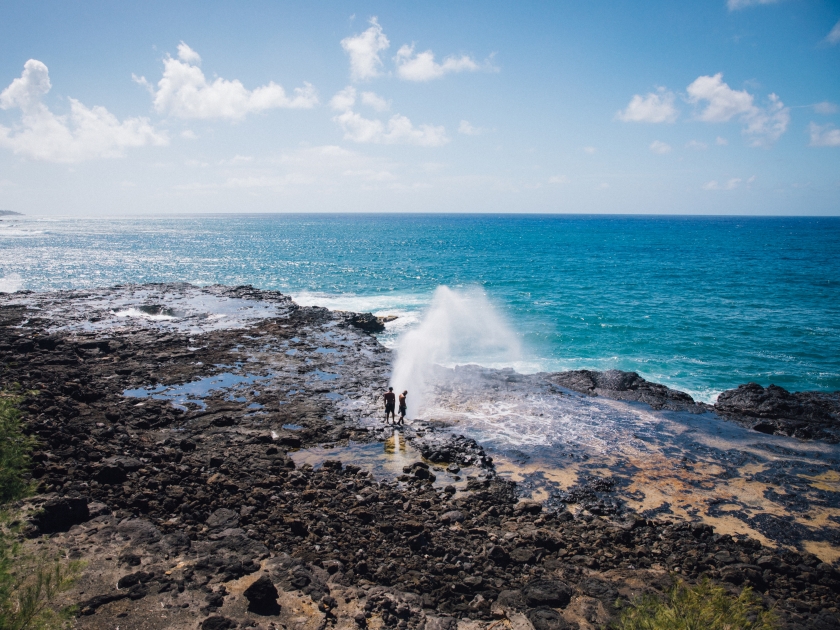 Overlooking Spouting Horn Kauai on a Clear, Blue Day at Poipu Beach