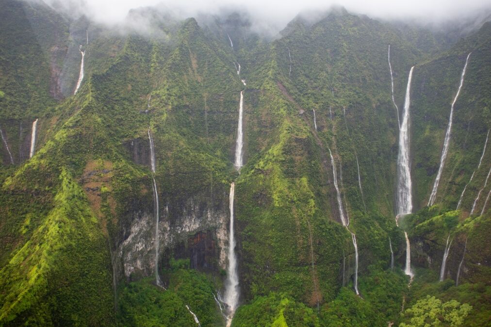 Waialeale waterfalls as seen from above