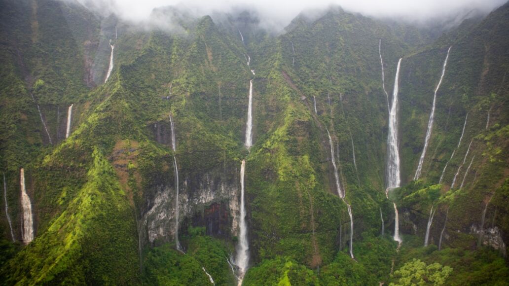 Waialeale waterfalls as seen from above