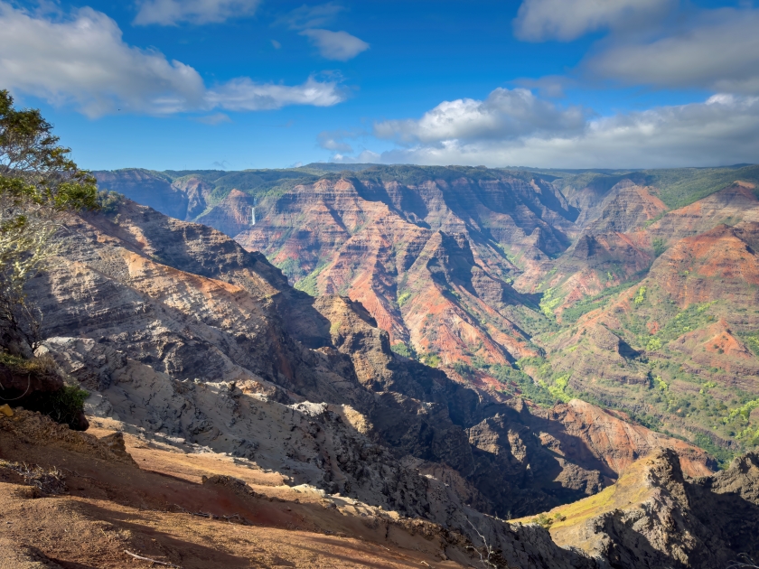 Panoramic view of Waimea Canyon on the Hawaiian island of Kauai, USA seen from Waimea Canyon Lookout