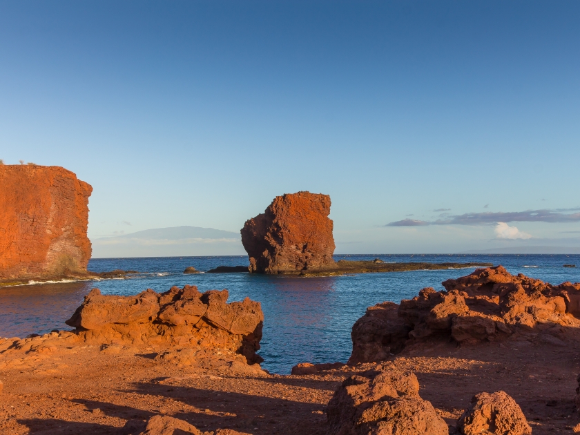 Picture of Puu Pehe or Sweetheart Rock Picture taken at sunset of Sweetheart Rock on Lanai Hawaii