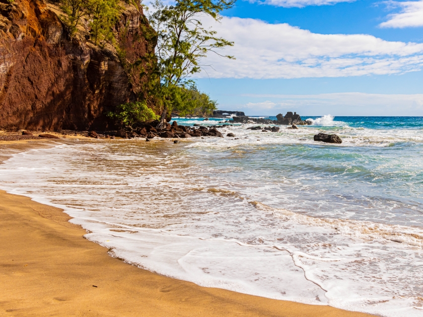 The Red Sand Of Koki Beach and Ka iwi o Pele , Koki Beach Park, Hana, Maui, Hawaii, USA