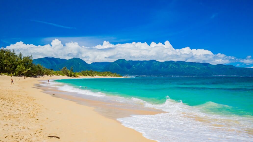 Baldwin Beach Park sunny day. Baldwin Beach Park is a beautiful, long white-sand beach on Maui's North Shore. A favorite with local families