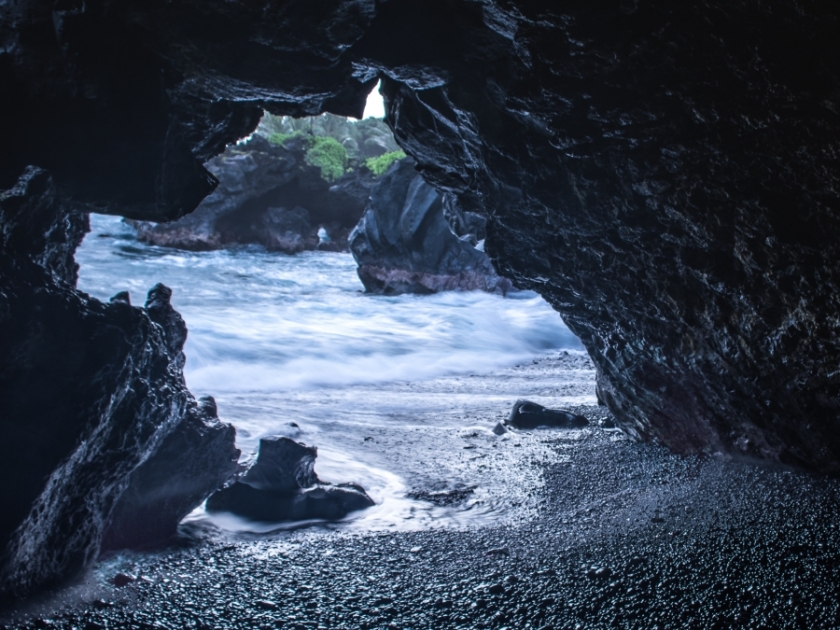 Cave along the shoreline in Hana Maui