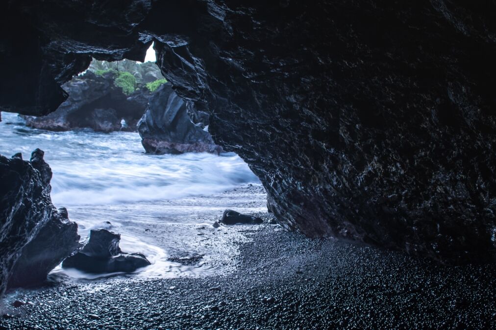 Cave along the shoreline in Hana Maui