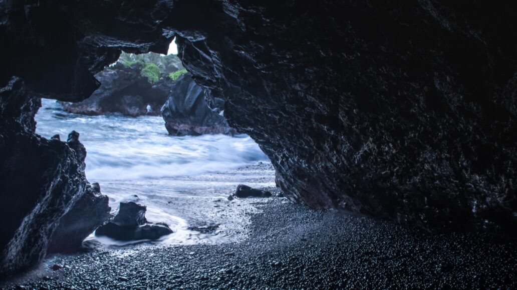 Cave along the shoreline in Hana Maui