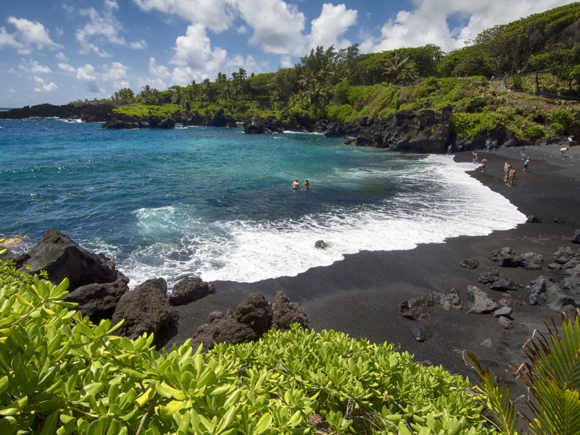 Waianapanapa state park, black sand beach. Maui, Hawaii