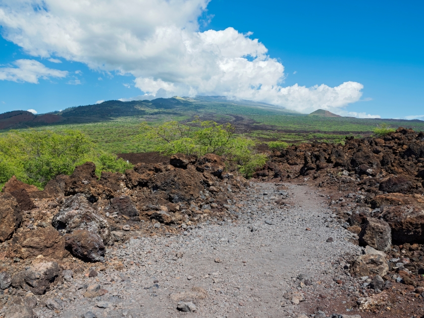 lava field and mountain along the hoapili trail off la perouse bay of southern maui