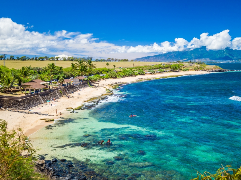 Ho'okipa Beach Park in Maui Hawaii, renowned windsurfing and surf site for wind, big waves and big Turtles drying on sand. Snorkeling paradise for coral reefs.