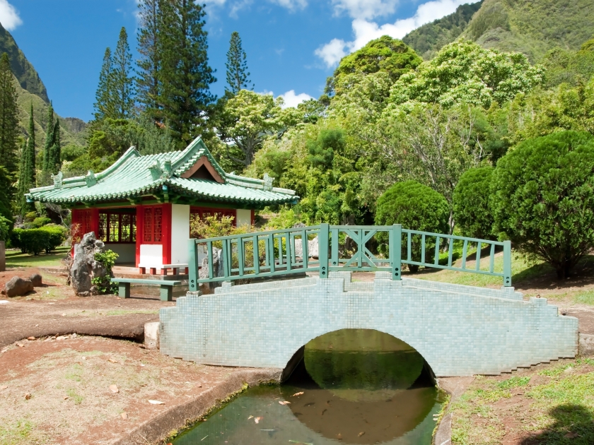 Japanese garden in Iao Valley State Park on Maui Hawaii