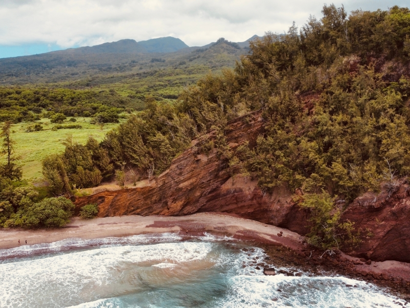 Red Sand beach Kaihalulu Maui Hawaii Drone shot