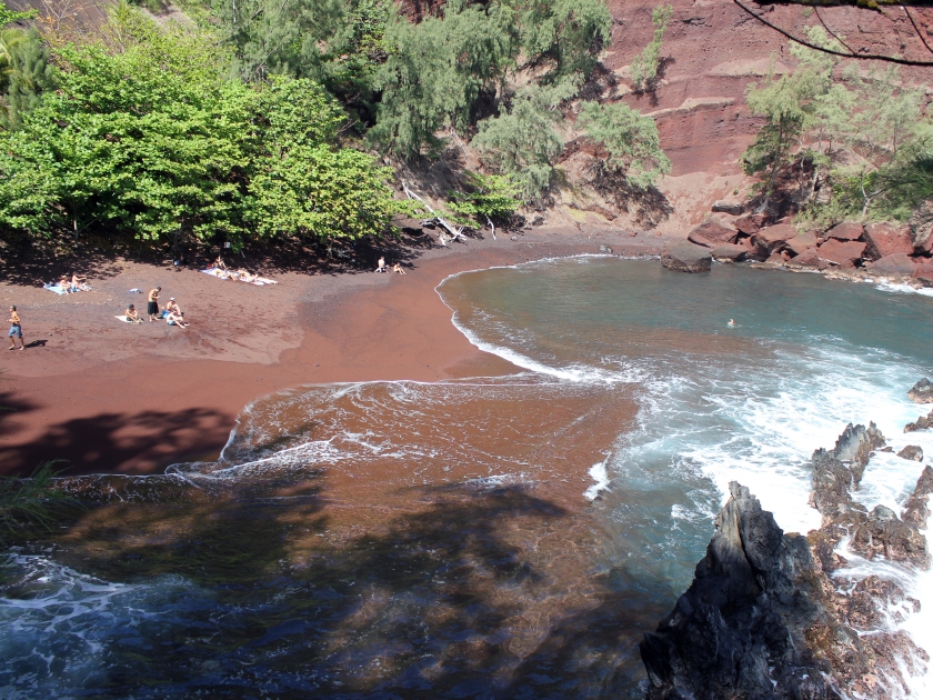 Kaihalulu Beach with red sand on Maui Hawaii