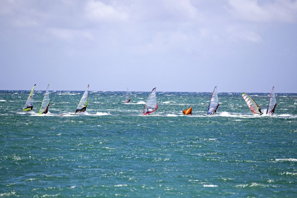 Wind Surfers off Kanaha Beach Park, Maui, Hawaii