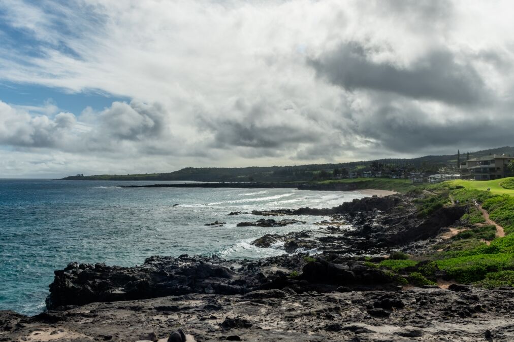 Beautiful Kapalua Coastal Trail vista on Maui, Hawaii, with Oneola Bay in the foreground