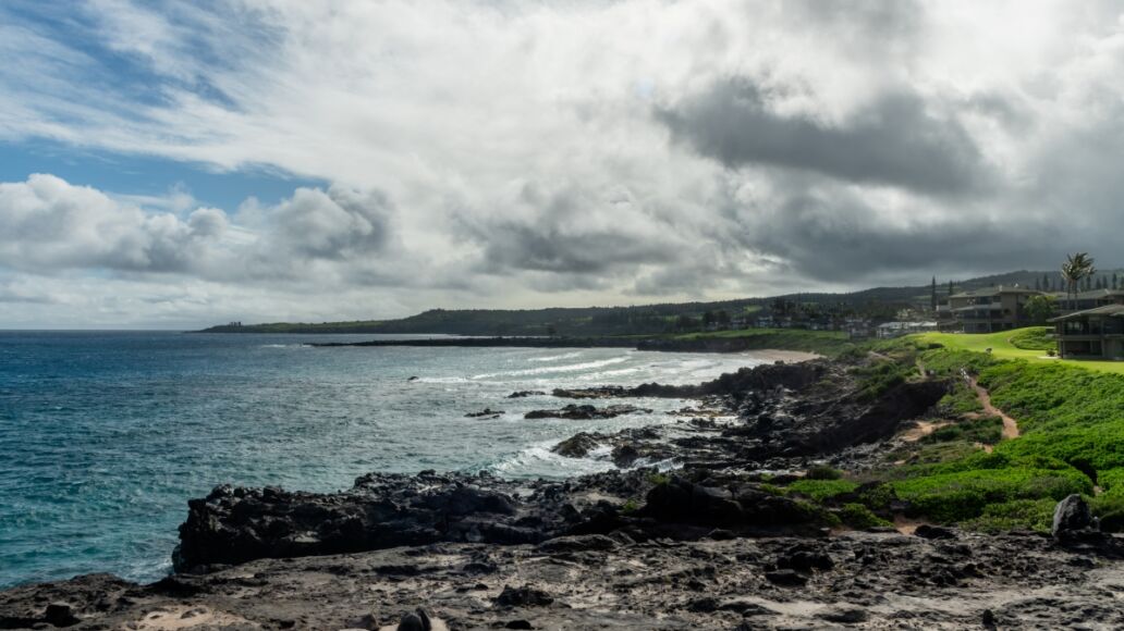 Beautiful Kapalua Coastal Trail vista on Maui, Hawaii, with Oneola Bay in the foreground