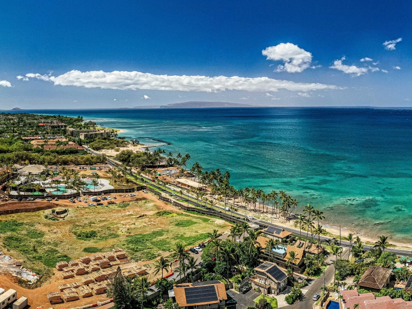 Drone view of Sugar Beach on Kihei, Maui Hawaii Aerial