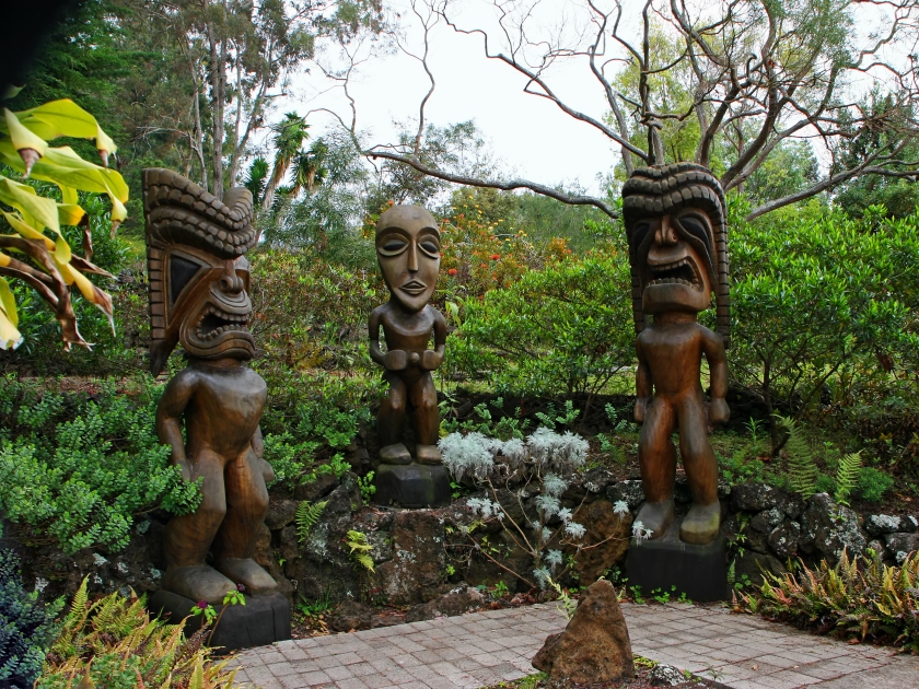 Tiki Wood Carving in the Beautiful Kula Botanical Garden Kula Maui Hawaii