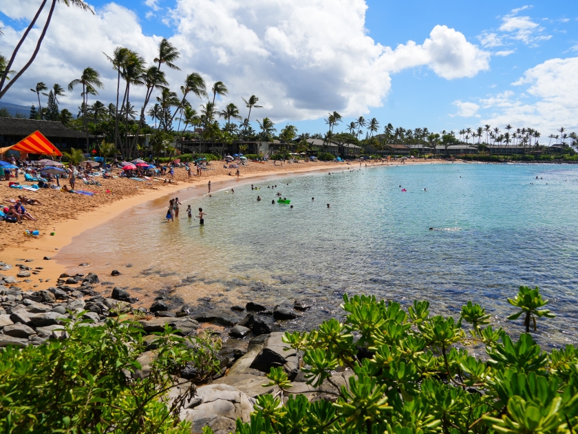 The beach of Napili Bay in Kapalua in the West of Maui island, Hawaii, United States