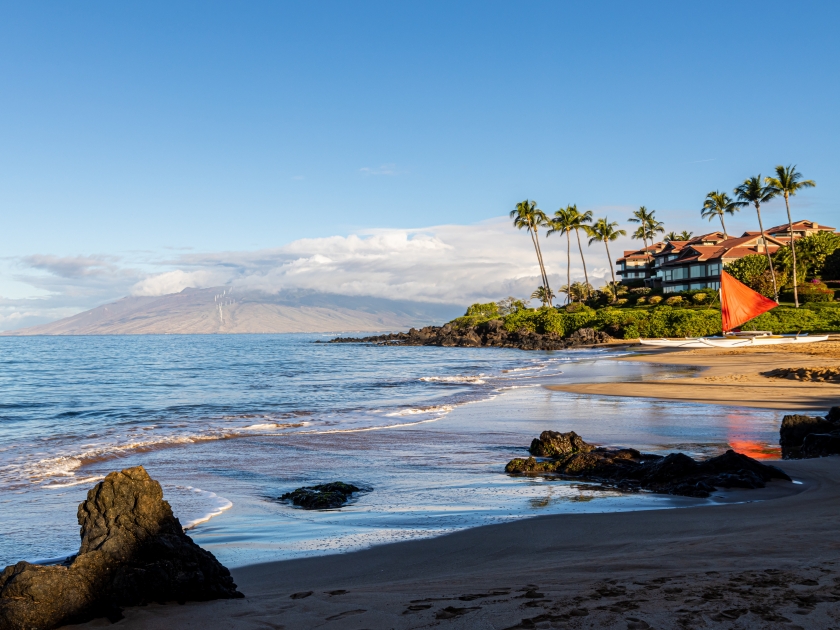 Outrigger Canoe on The Sandy Shore of Polo Beach, Wailea, Maui, Hawaii, USA