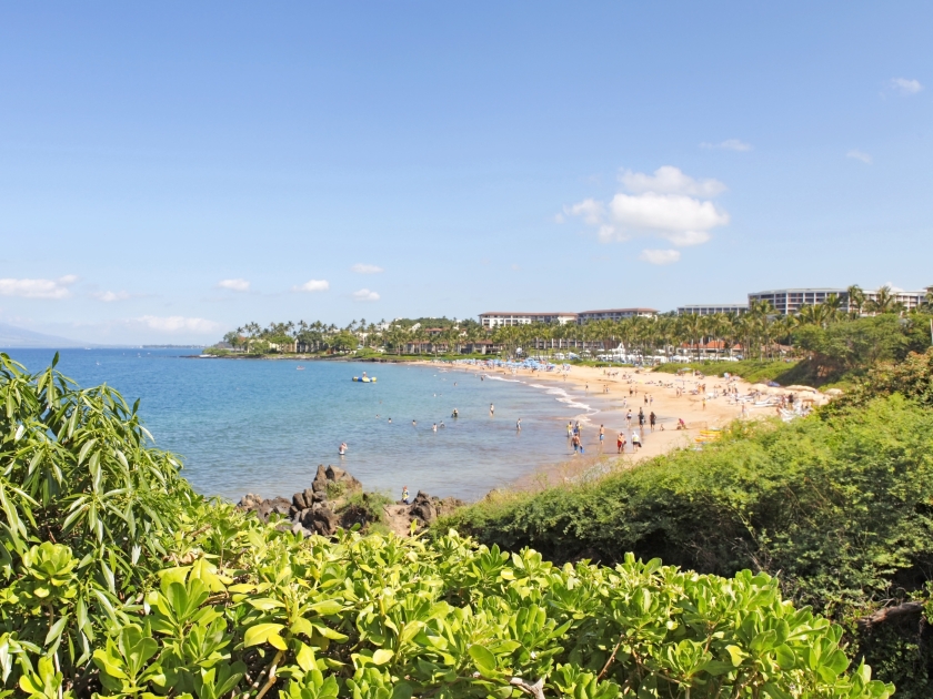 Tropical coast with ocean and island view over the greenery. Maui. Hawaii. Polo and Palauea Beach.