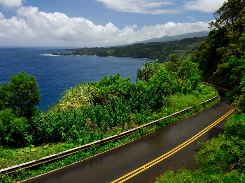 Wet road to Hana in Maui at Kaumahina State Wayside Park Hawaii