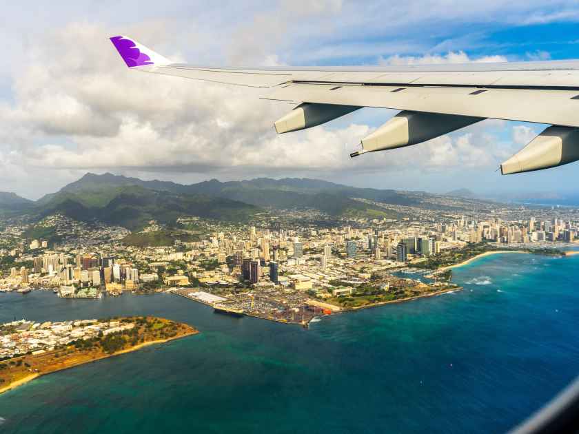 Flying over Hawaii, USA. A view from plane.