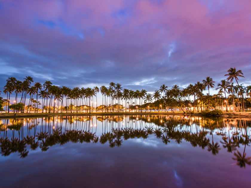 Post sunset from Ala Moana Beach Park west of Waikiki, Oahu, Hawaii.