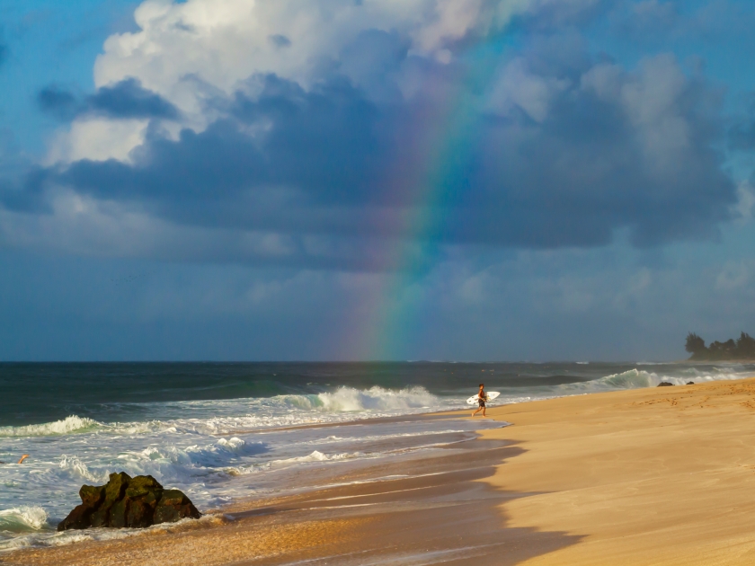 Rainbow over the Beach on the north shore of Oahu Hawaii