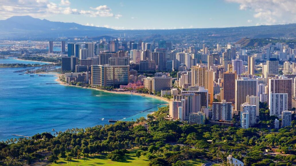 Spectacular view of Honolulu city, Oahu, Hawaii