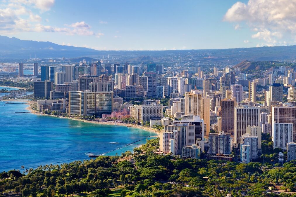 Spectacular view of Honolulu city, Oahu, Hawaii